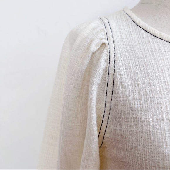 Anthropologie White 3/4 Puff Sleeve Light Cotton Blend Top Blouse Sz XS - Picture 3 of 13